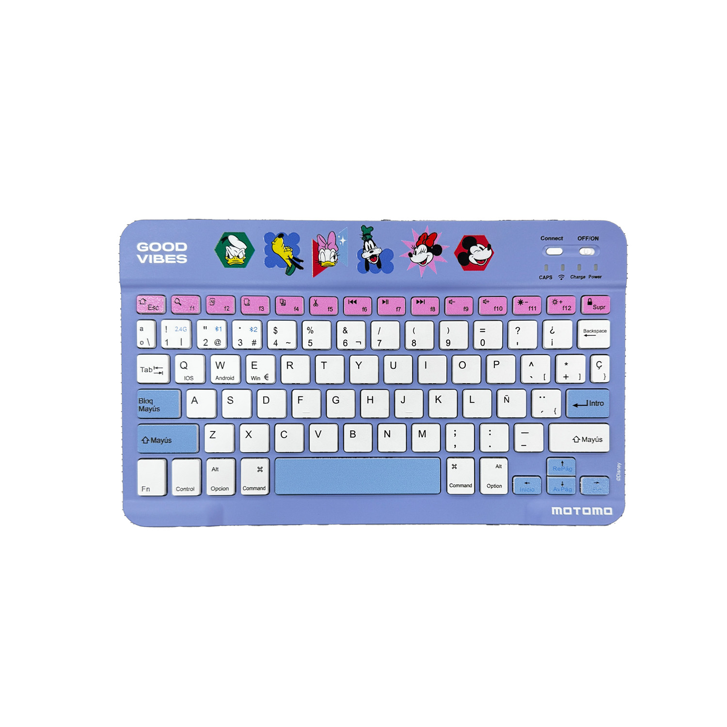 KIT INALÁMBRICO MOTOMO TECLADO Y MOUSE DISNEY MINNIE GOOD VIBES BLUETOOTH MORADO - 2