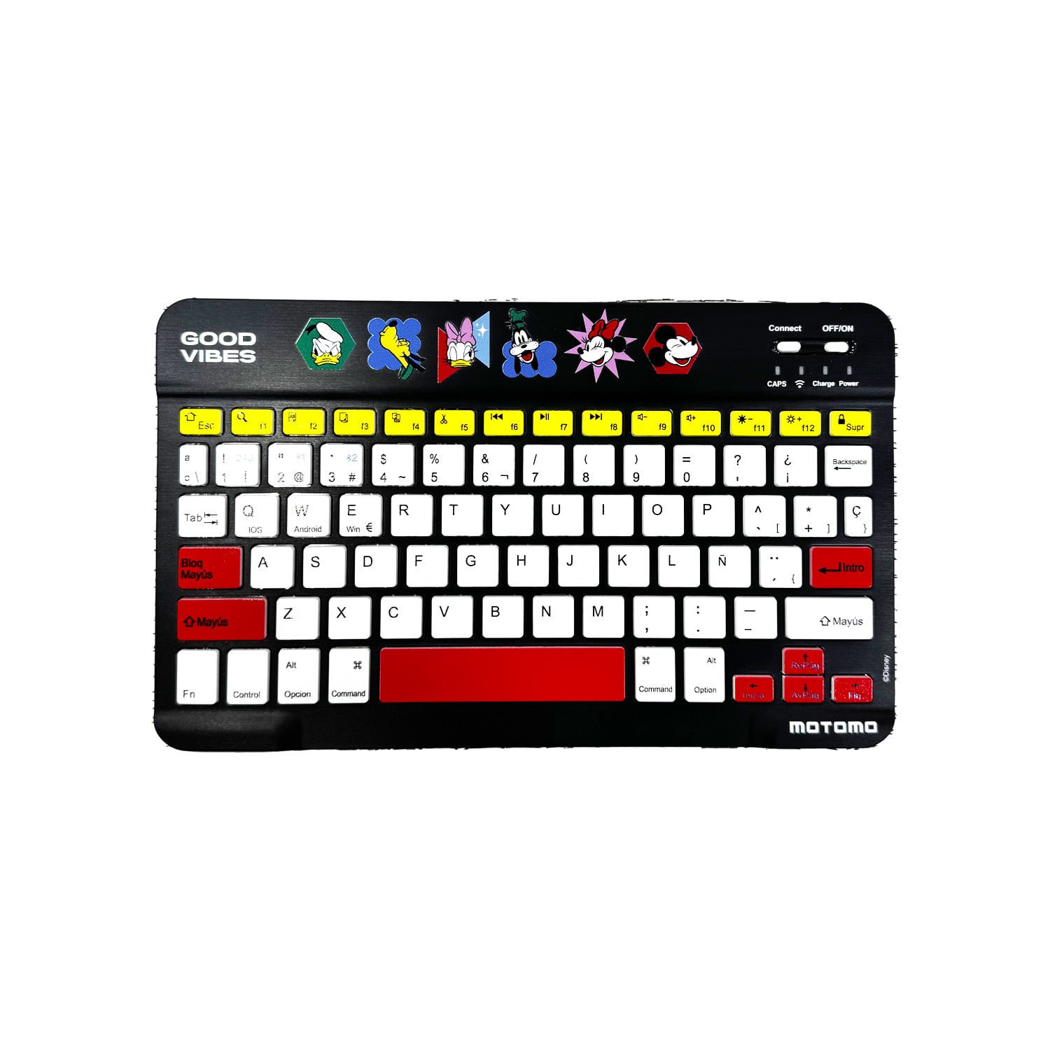 KIT INALÁMBRICO MOTOMO TECLADO Y MOUSE MICKEY GOOD VIBES BLUETOOTH NEGRO Y AMARILLO - 2