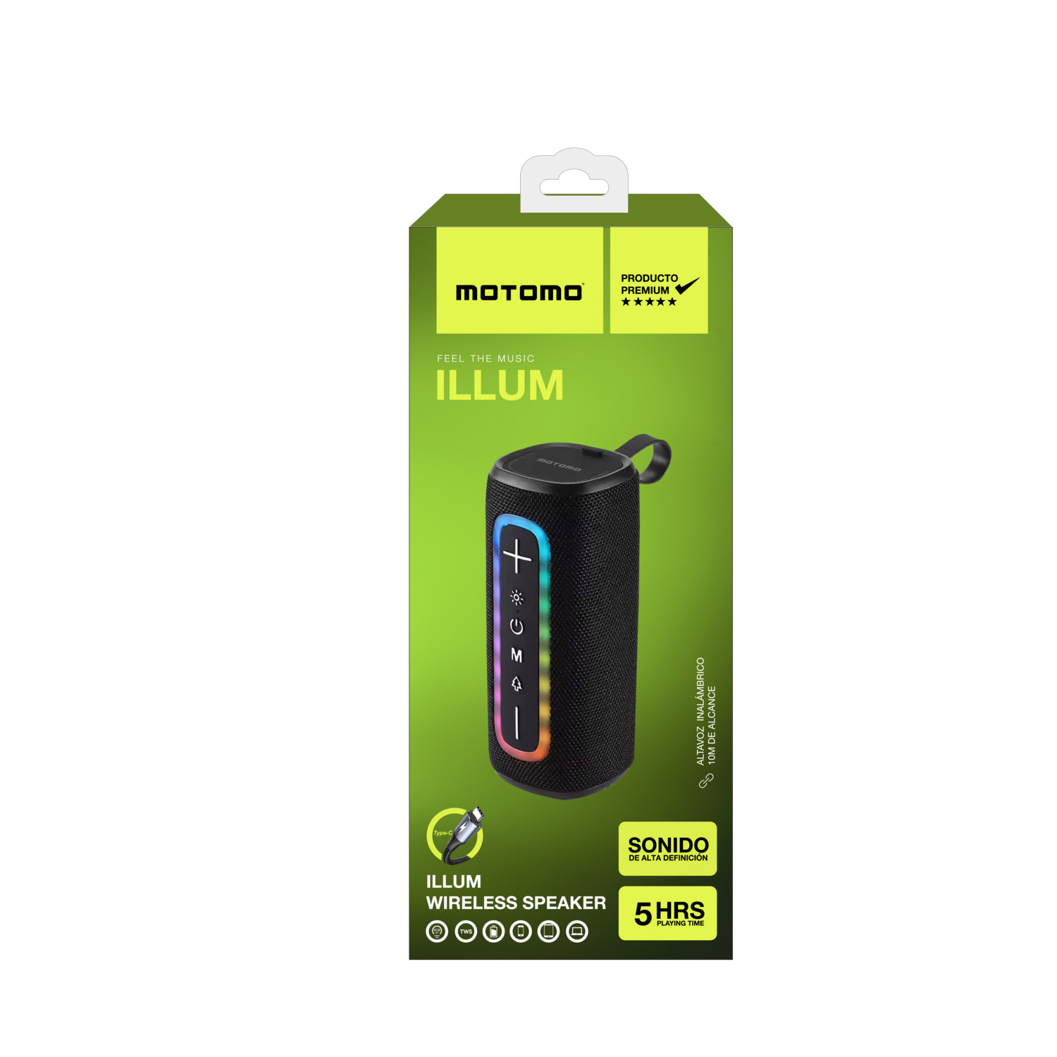PARLANTE INALÁMBRICO ILLUM MOTOMO PAPOBT23, RGB, COLOR NEGRO - 4