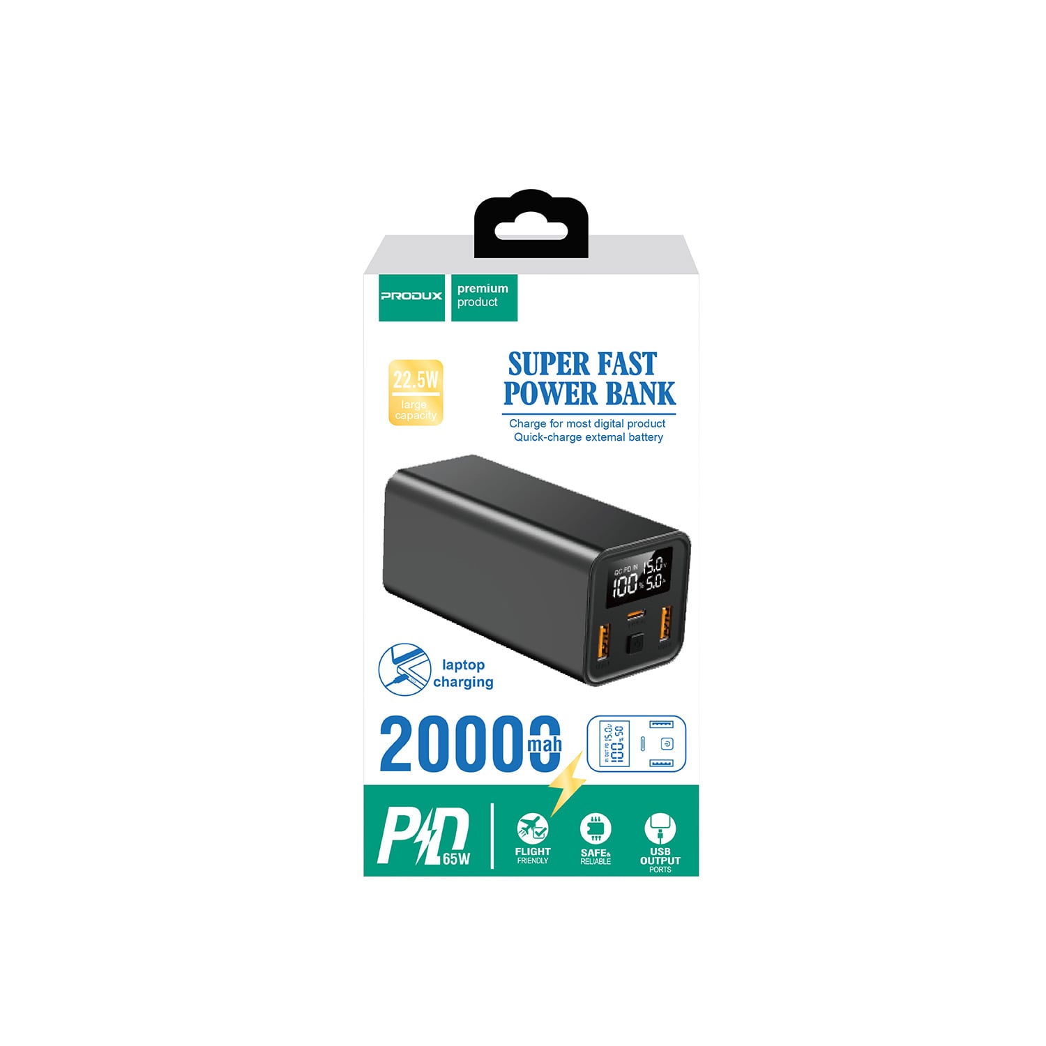 POWER BANK PRODUX SUPER FAST, MOTOMO, 20.000MAH, 65W, COLOR NEGRO - 3