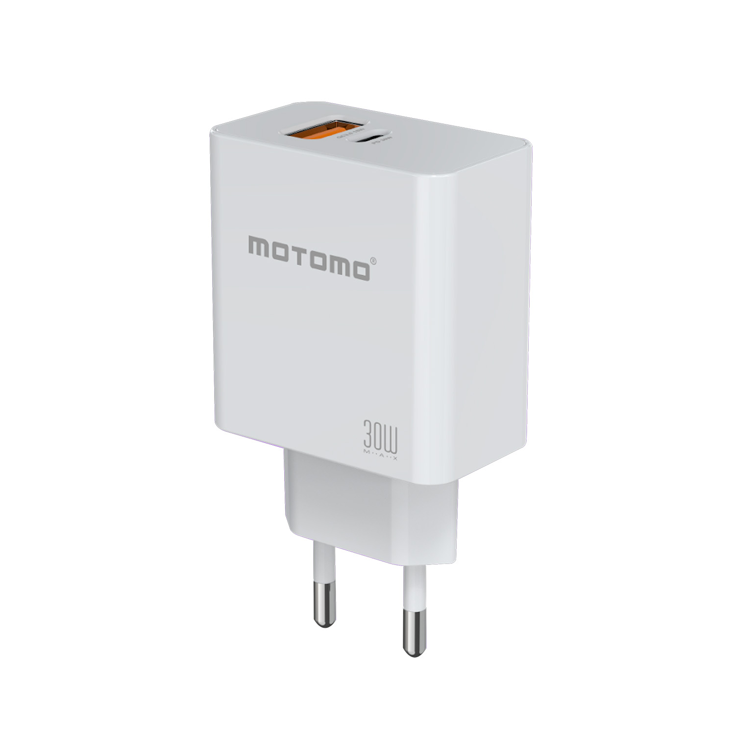 CARGADOR MOTOMO CR25, CONECTOR USB-A Y USB-C, INCLUYE CABLE USB-C A LIGHTNING, 30W, COLOR BLANCO - 3