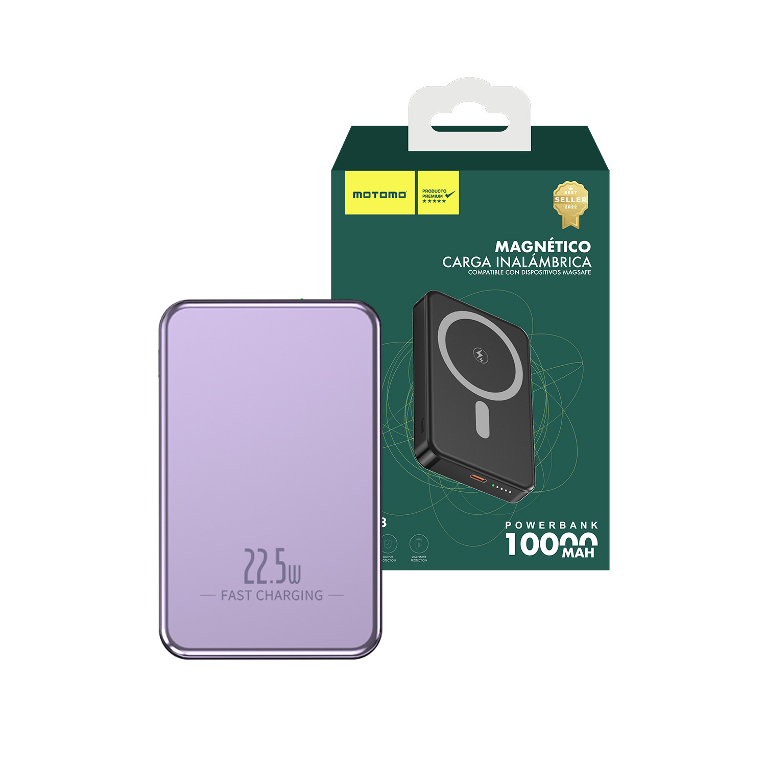 CARGADOR INALÁMBRICO MOTOMO M0-48, MAGSAFE, 20WM MAGNETICO, COLOR PURPURA - 1