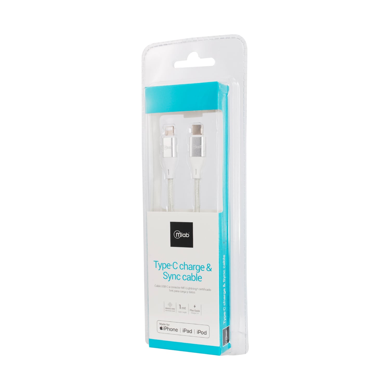 CABLE USB-C A LIGHTNING MLAB, CERTIFICADO MFI, 1 METRO, SILVER - 2