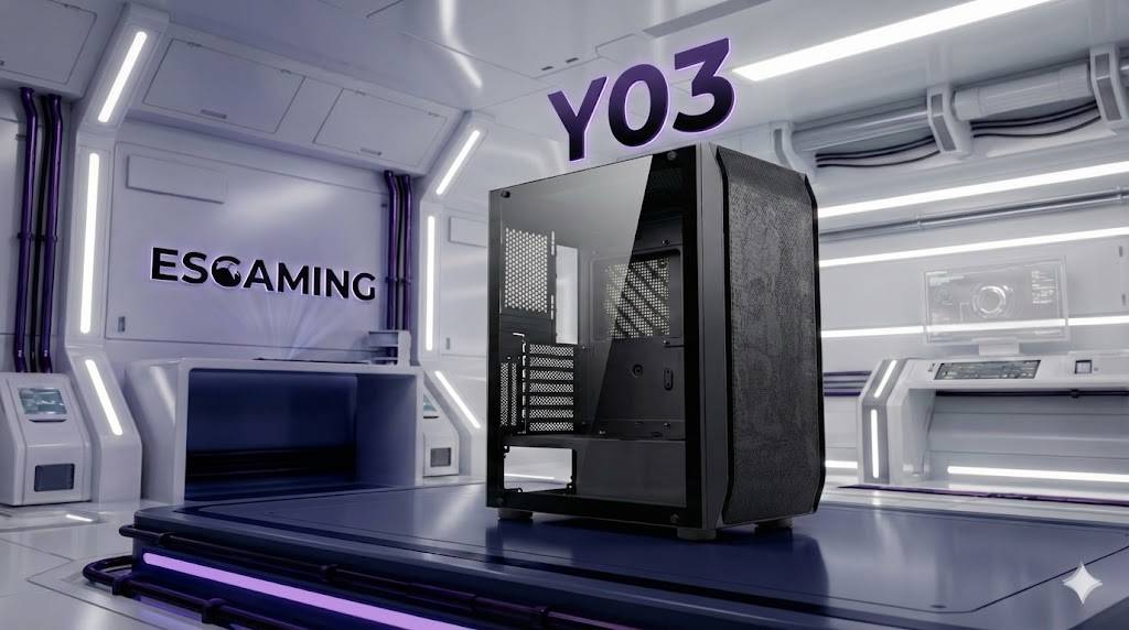 GABINETE GAMER ESGAMING Y03-BK, MID TOWER, 4 VENTILADORES ARGB, E-ATX, ATX, M-ATX, NEGRO - 4