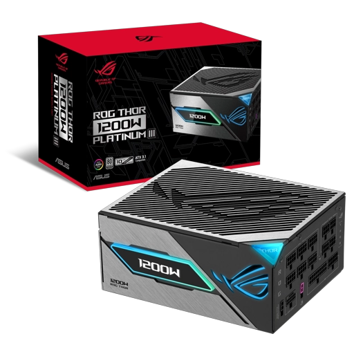 FUENTE DE PODER ASUS ROG THOR 1200W PLATINUM III, PANTALLA OLED, FULL MODULAR, ATX 3.1, AURA SYNC - 1