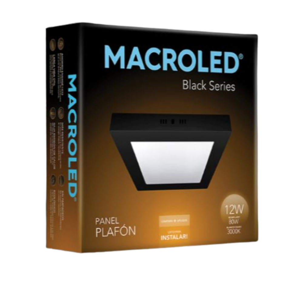 PLAFON PANEL LED 12W NEGRO CUADRADO 3000K - 2