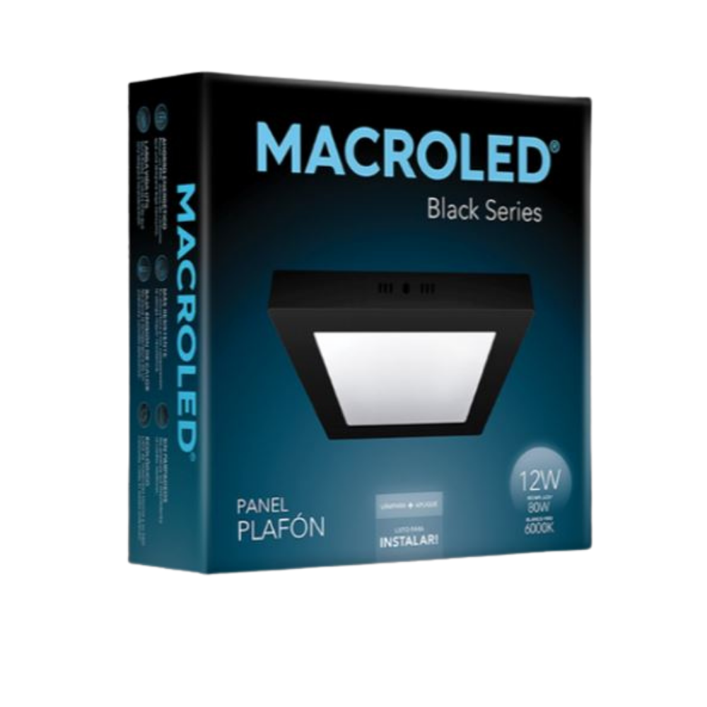 PLAFON PANEL LED 12W NEGRO CUADRADO 6000K - 2