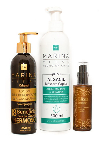 LOCION MARINA VITAL MULTIPROPOSITO SERUM ELIXIR Y MASCARA ALGACID 500 ML CARAMELO - 2