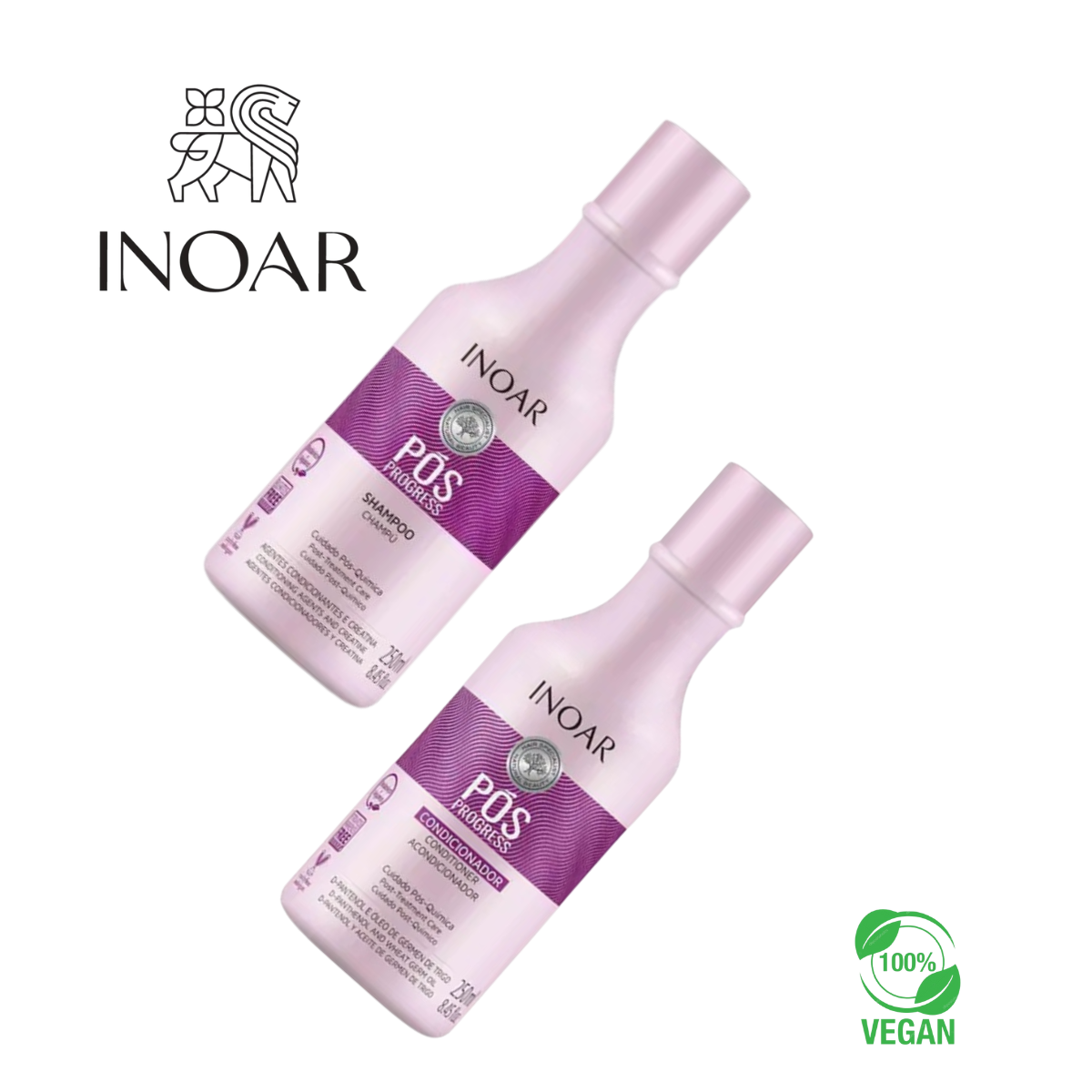 TRATAMIENTO CAPILAR INOAR POS PROGRESS SHAMPOO Y ACONDICIONADOR 250 ML C/U ROSADO - 3