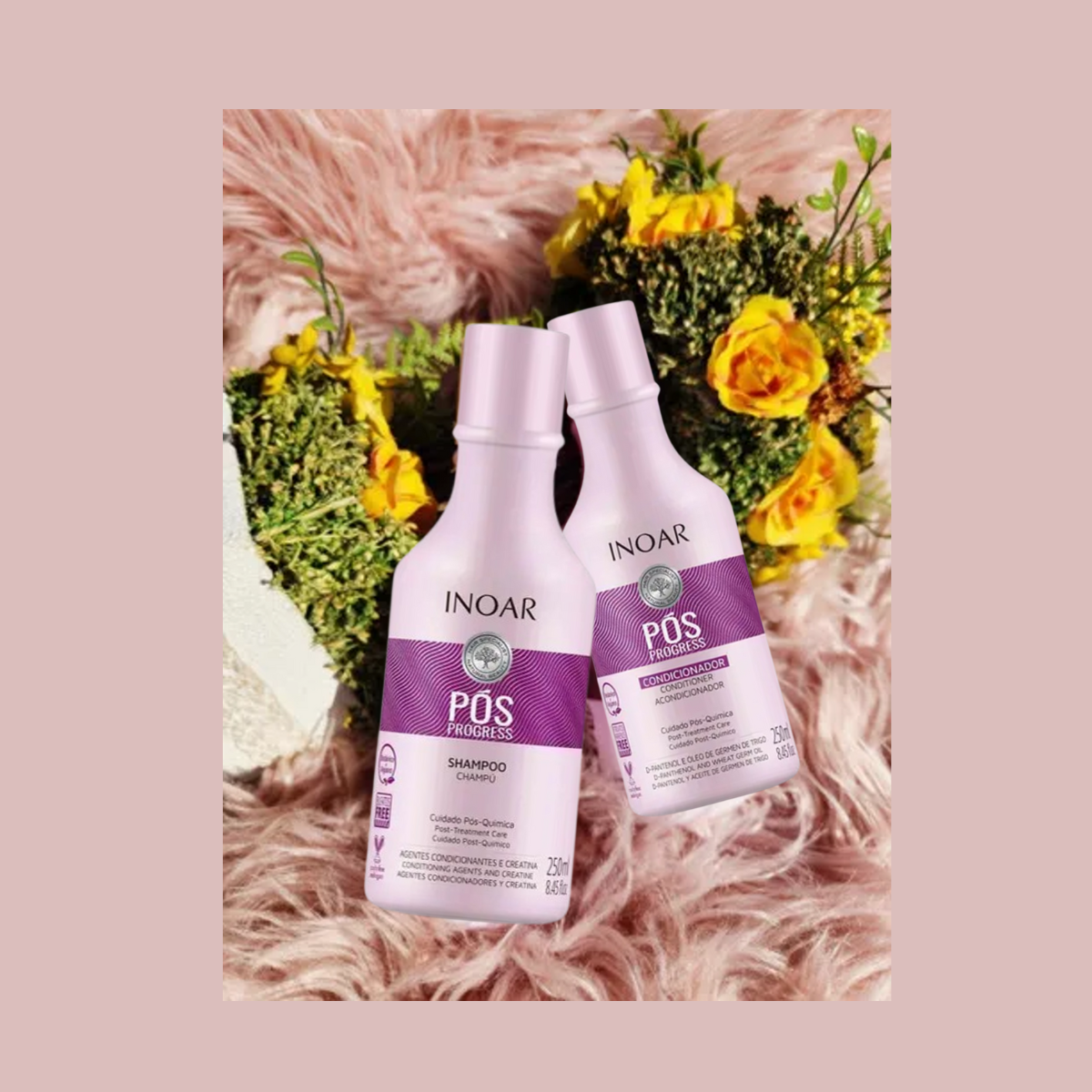 TRATAMIENTO CAPILAR INOAR POS PROGRESS SHAMPOO Y ACONDICIONADOR 250 ML C/U ROSADO - 4