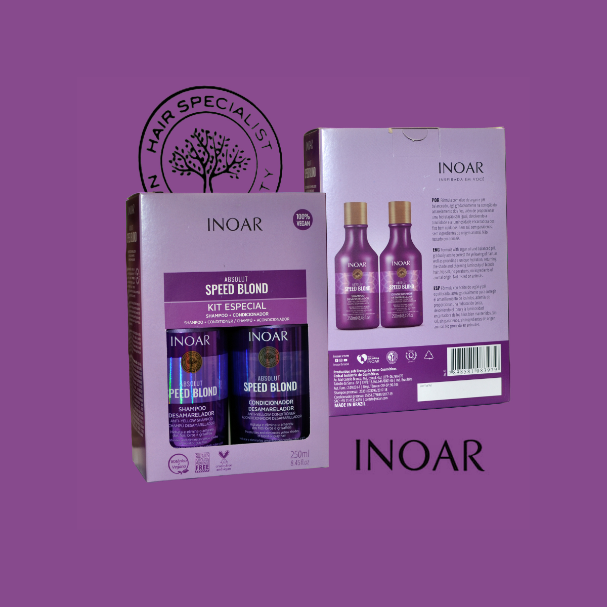 SHAMPOO Y ACONDICIONADOR INOAR MATIZADOR SPEED BLOND PACK - 3