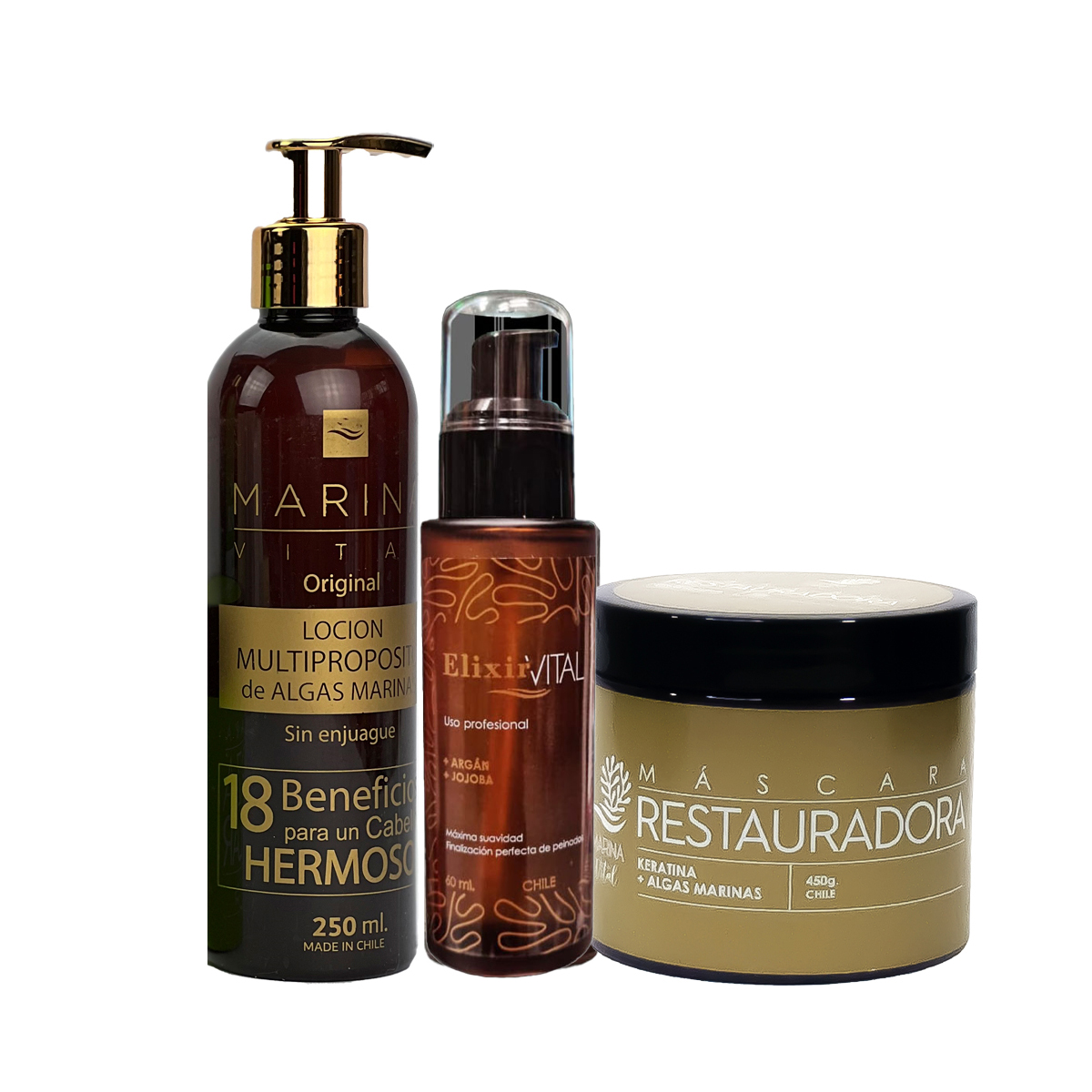 MASCARA MARINA VITAL RESTAURADORA LOCION MULTIPROPOSITO Y SERUM ELIXIR CARAMELO - 1