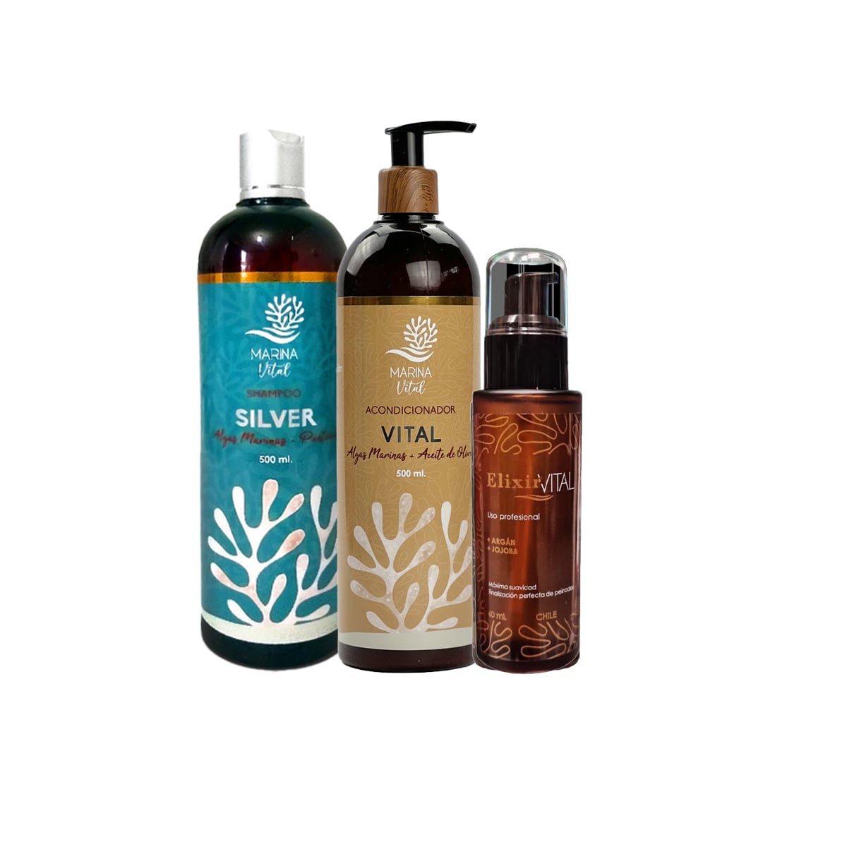 SHAMPOO MARINA VITAL SILVER SERUM ELIXIR Y ACONDICIONADOR AZUL - 1