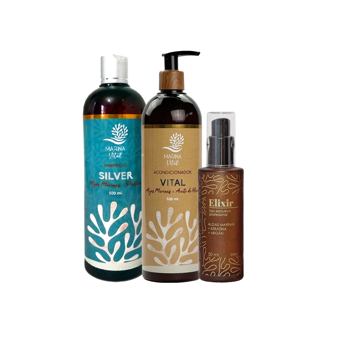SHAMPOO MARINA VITAL SILVER SERUM ELIXIR Y ACONDICIONADOR AZUL - 2