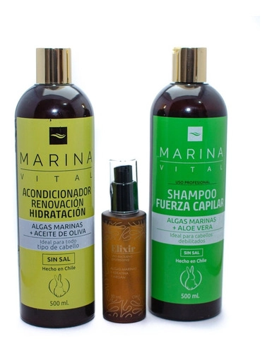 SHAMPOO MARINA VITAL FUERZA ENERGIZANTE ACONDICIONADOR Y SERUM ELIXIR PACK - 2