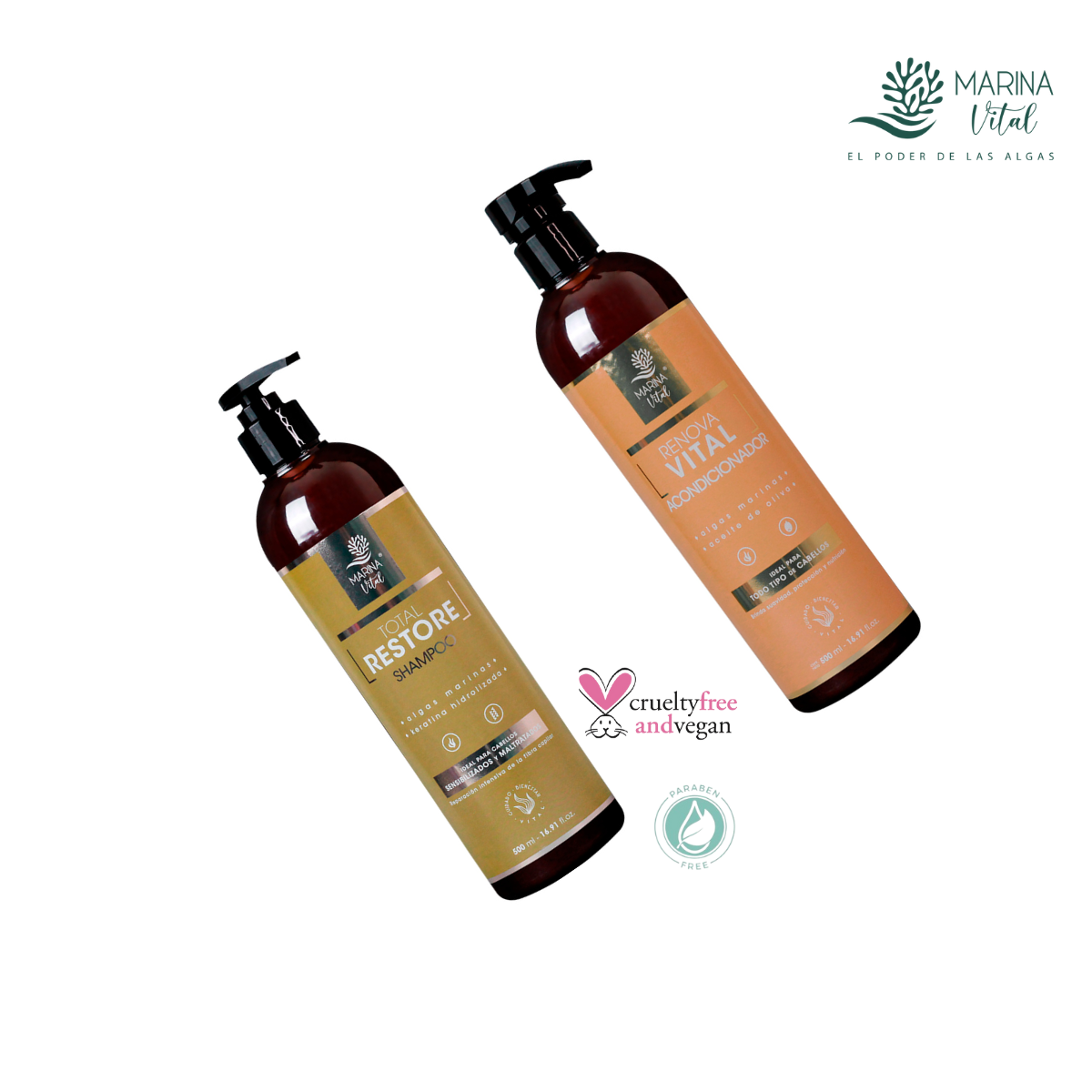 SHAMPOO MARINA VITAL 500 ML TOTAL RESTORE-ACONDICIONADOR RENOVA PACK - 3