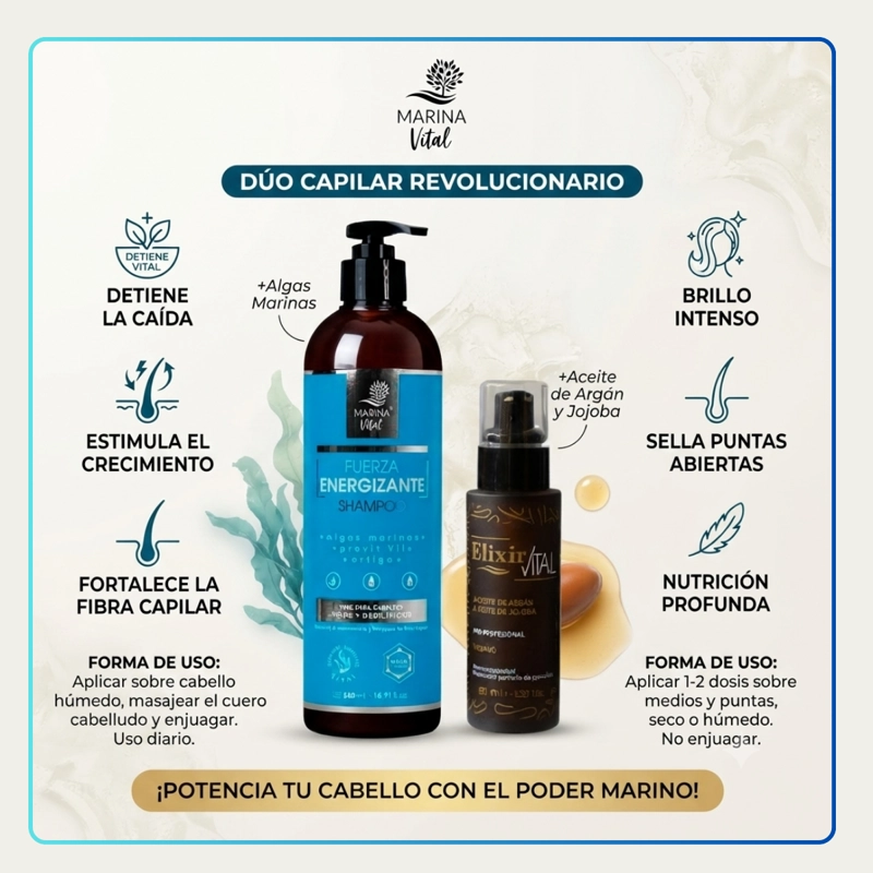 SHAMPOO FUERZA ENERGIZANTE 500 ML+ SERUM 60 ML MARINA VITAL - 2
