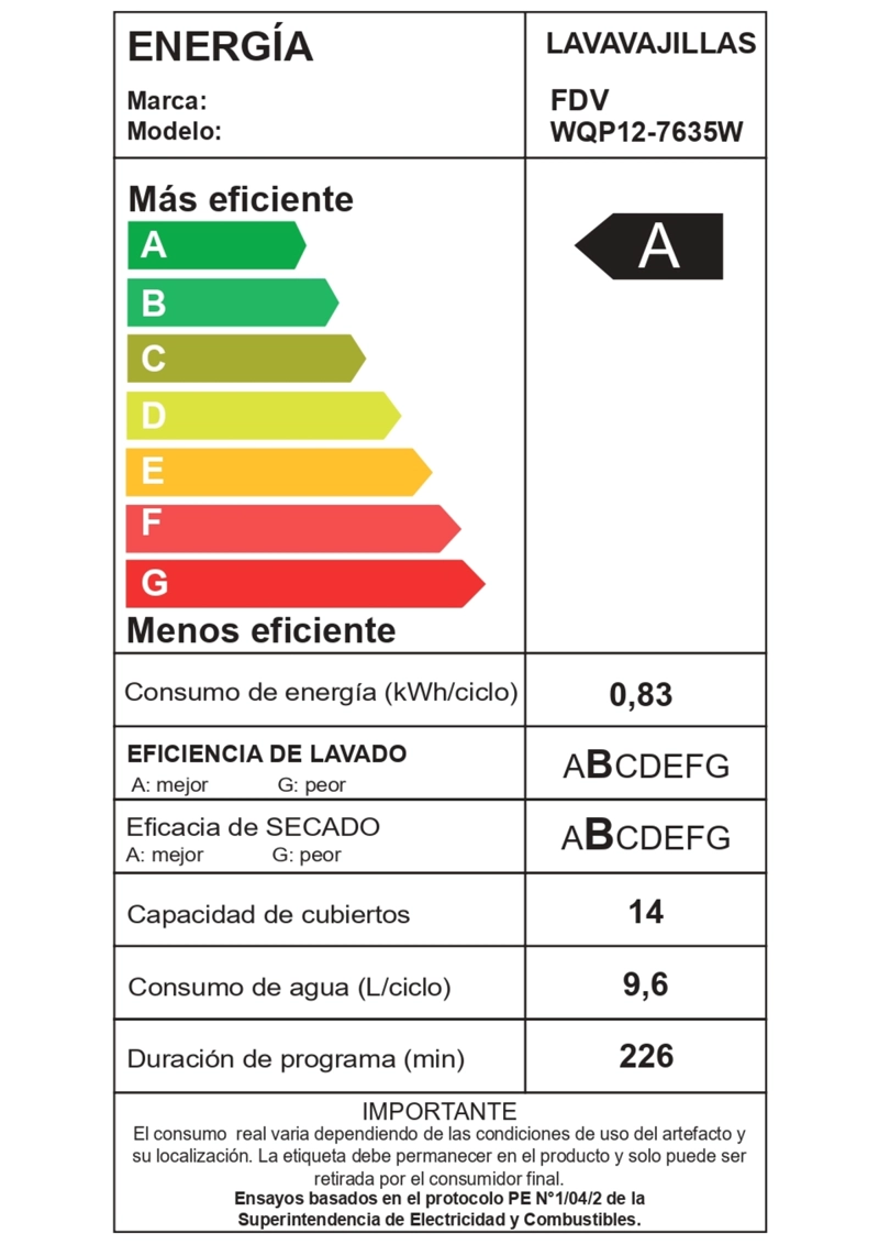 LAVAVAJILLAS FDV ACQUA 14 CUBIERTOS FREE STANDING 60 CM - 3