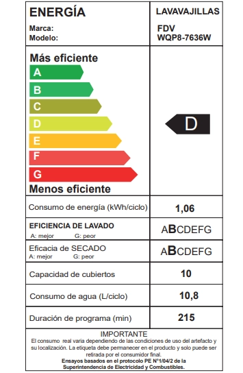 LAVAVAJILLAS FDV ACQUA 10 CUBIERTOS FREE STANDING - 9
