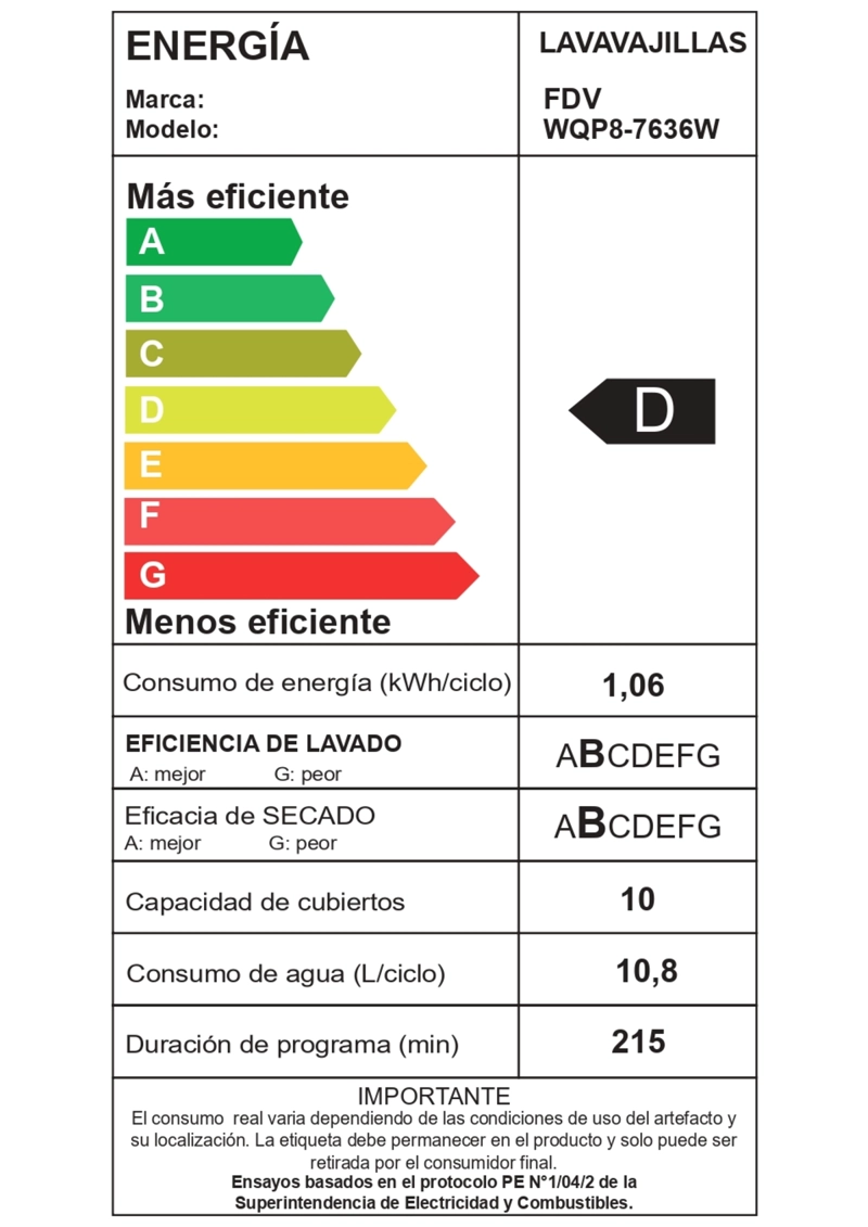 LAVAVAJILLAS FDV ACQUA 10 CUBIERTOS FREE STANDING - 6