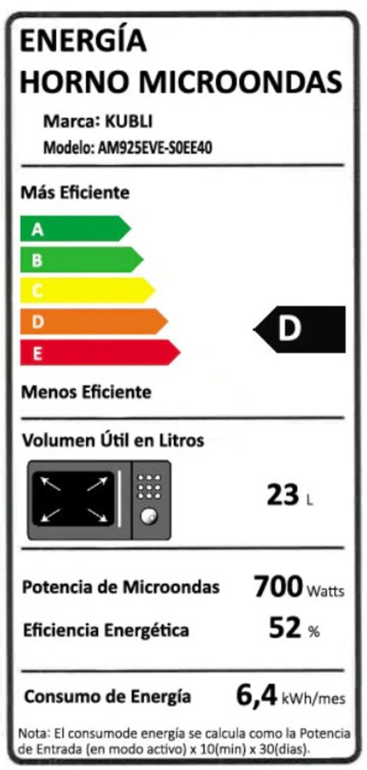 MICROONDAS EMPOTRADO NEU INOX 23 LTS KUBLI - 9