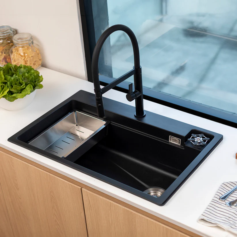 LAVAPLATOS SMART WASH GRANITO NEGRO + GRIFERIA FDV DELUXE - 2