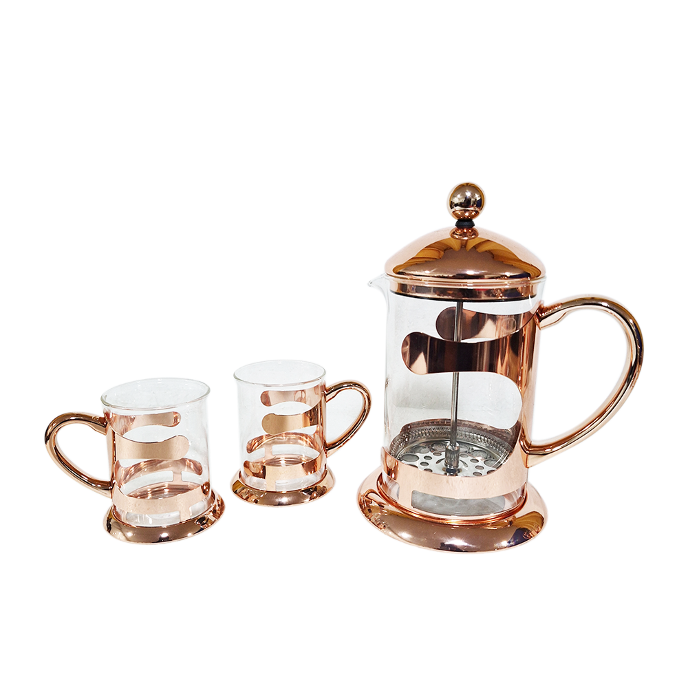 SET CAFETERA Y 2 TAZAS DE CAFÉ COBRIZADOS PERFECT CLASS - 1