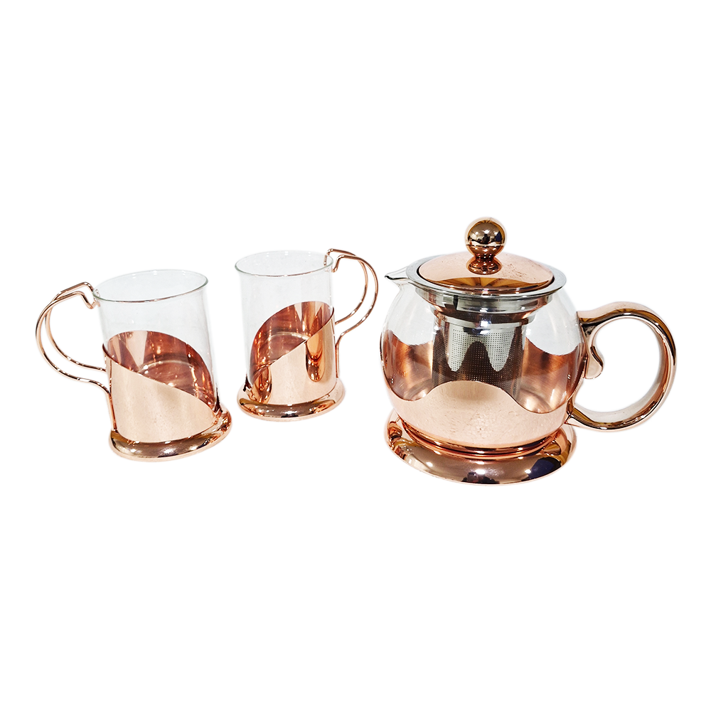 SET TETERA Y 2 TAZAS DE TÉ COBRIZADAS PERFECT CLASS - 1