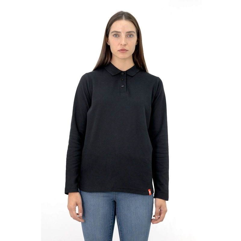 POLERA PIQUE QUEBEC MANGA LARGA NEGRO MUJER - 1