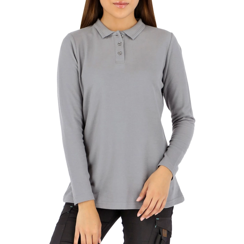 POLERA PIQUE QUEBEC MANGA LARGA GRIS MUJER - 1
