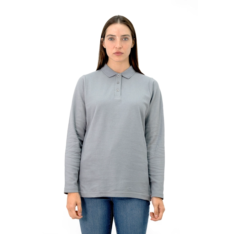 POLERA PIQUE QUEBEC MANGA LARGA GRIS MUJER - 1