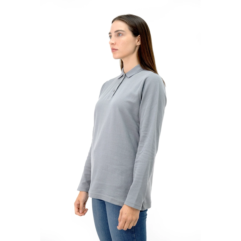 POLERA PIQUE QUEBEC MANGA LARGA GRIS MUJER - 3