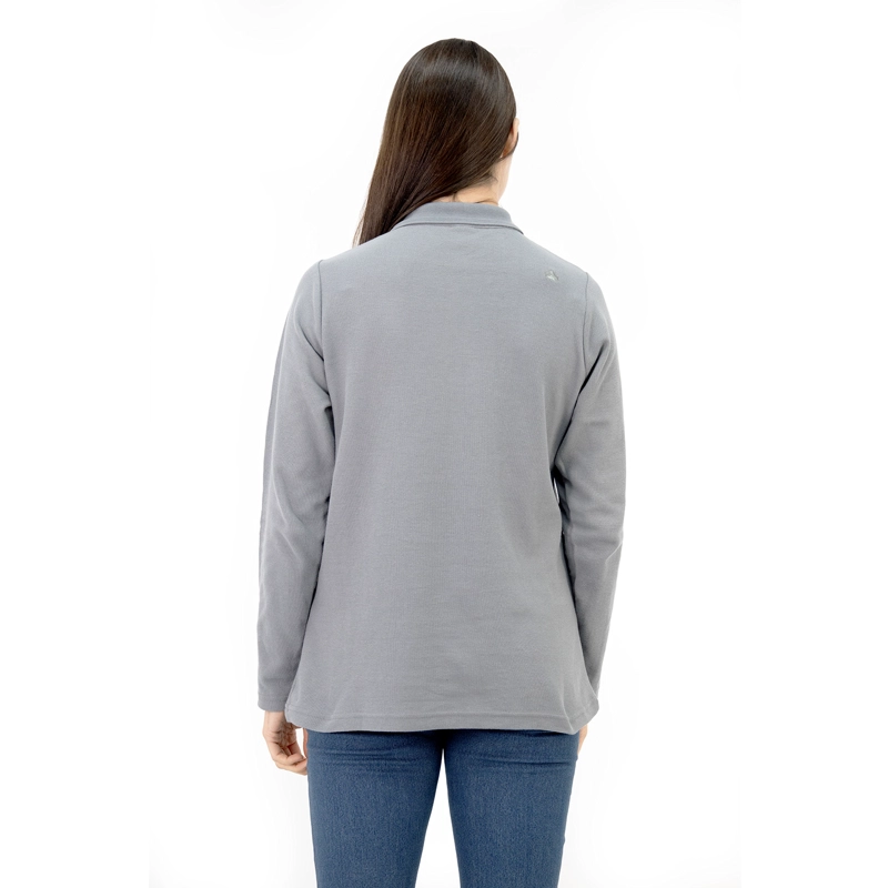 POLERA PIQUE QUEBEC MANGA LARGA GRIS MUJER - 4