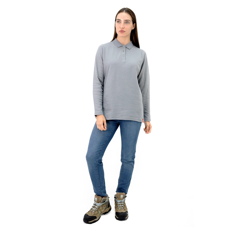 POLERA PIQUE QUEBEC MANGA LARGA GRIS MUJER - 5