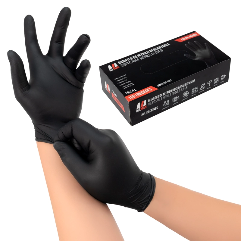 GUANTE STEELPRO NEGRO EXAMINACIÓN NITRILO 3.5G ALLMAN CAJA 100 UND - 1