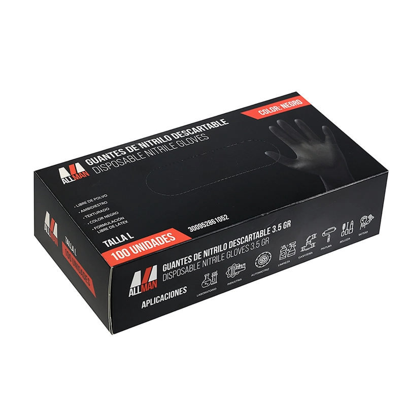 GUANTE STEELPRO NEGRO EXAMINACIÓN NITRILO 3.5G ALLMAN CAJA 100 UND - 7