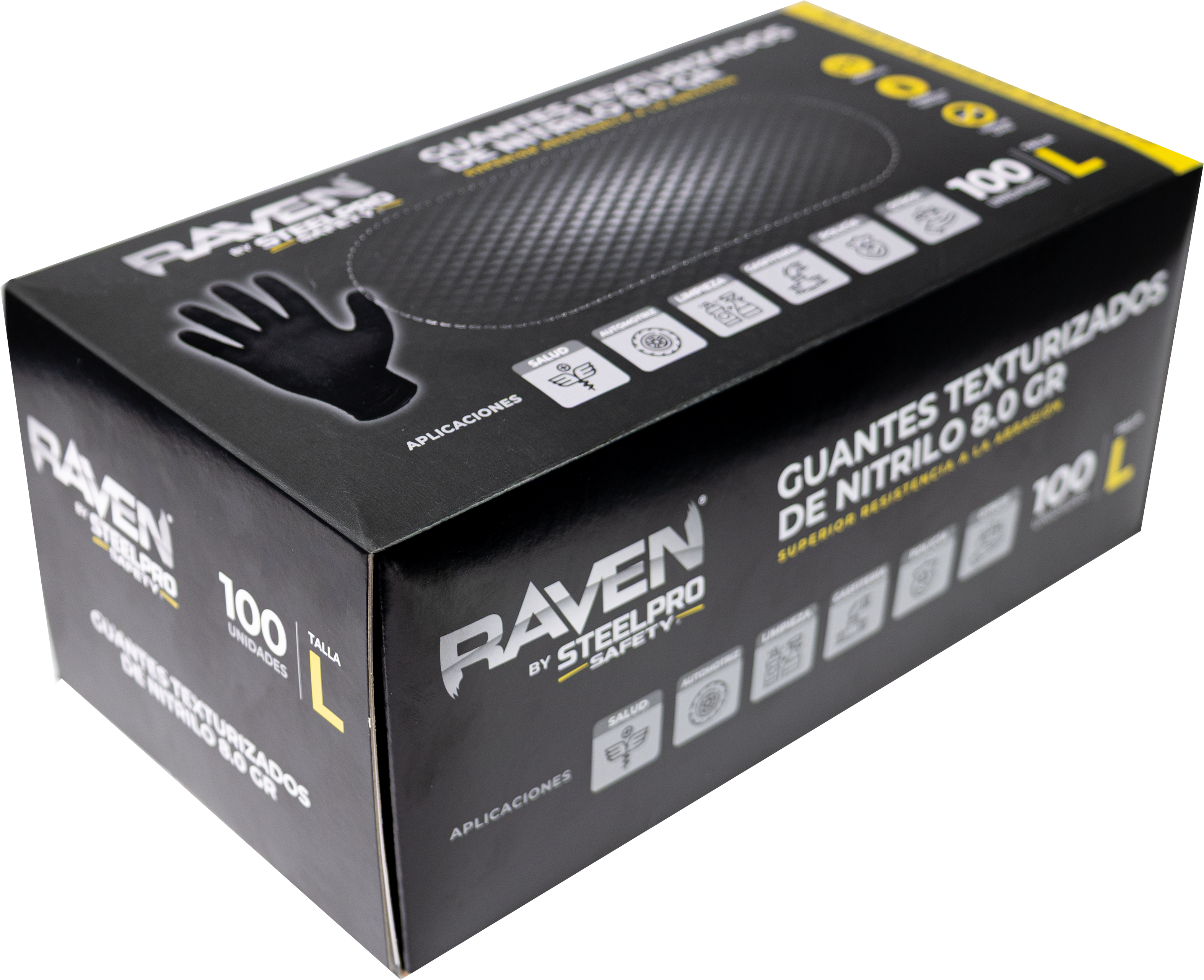 GUANTE NITRILO TEXTURIZADO NEGRO 8GR STEELPRO RAVEN 100UDS - 7