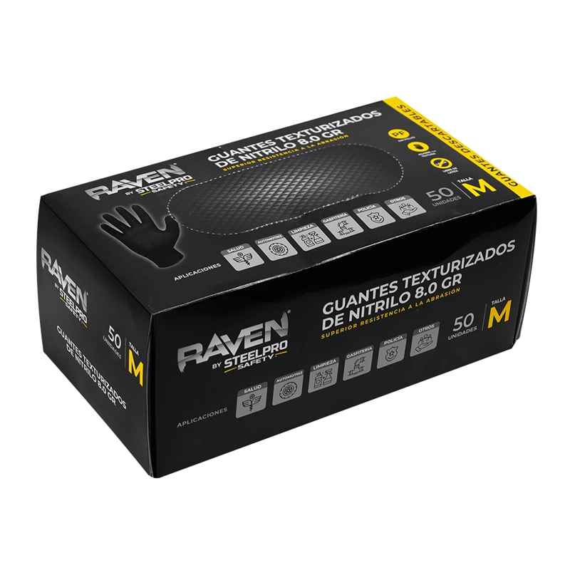 GUANTE RAVEN NITRILO TEXTURIZADO NEGRO 8 GR STEELPRO 50UND - 8