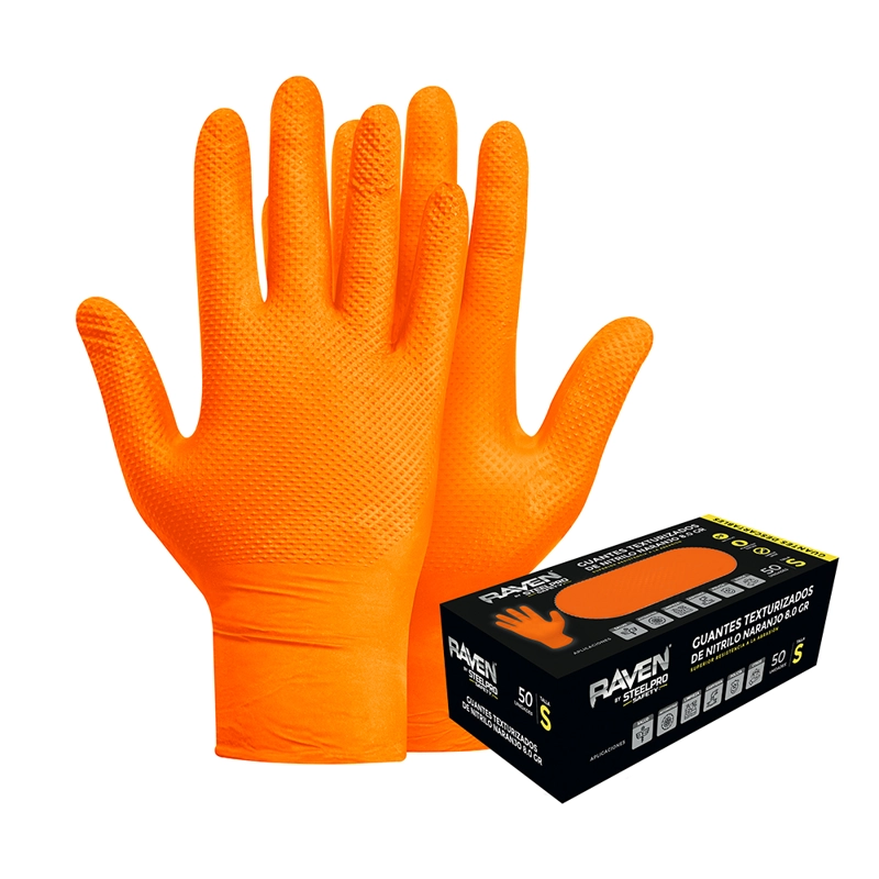 GUANTE RAVEN NITRILO TEXTURIZADO NARANJO 8 GR STEELPRO 50UND - 7