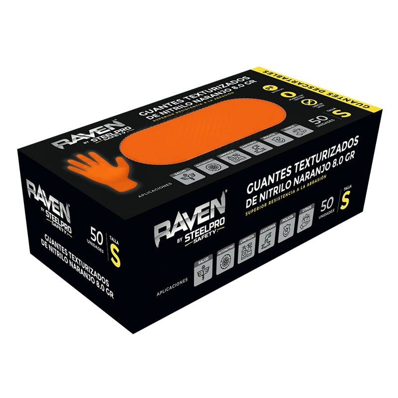 GUANTE RAVEN NITRILO TEXTURIZADO NARANJO 8 GR STEELPRO 50UND - 8