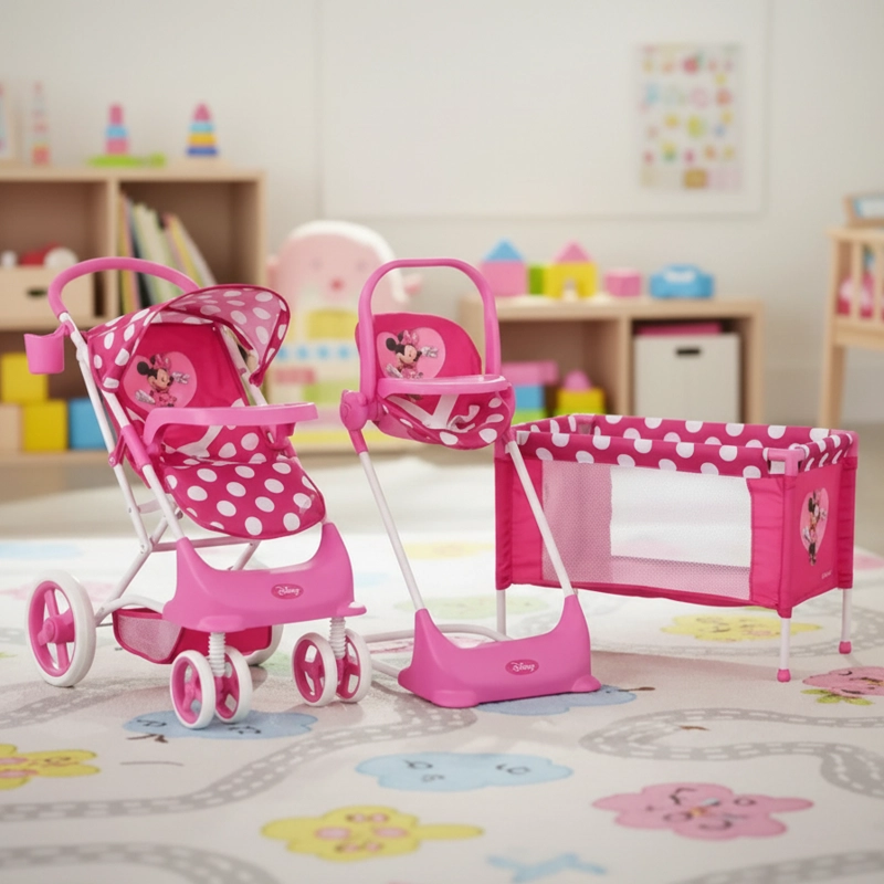 JUGUETE DISNEY PARA MUÑECA COCHE CUNA Y SILLA DE COMER MINNIE - 2