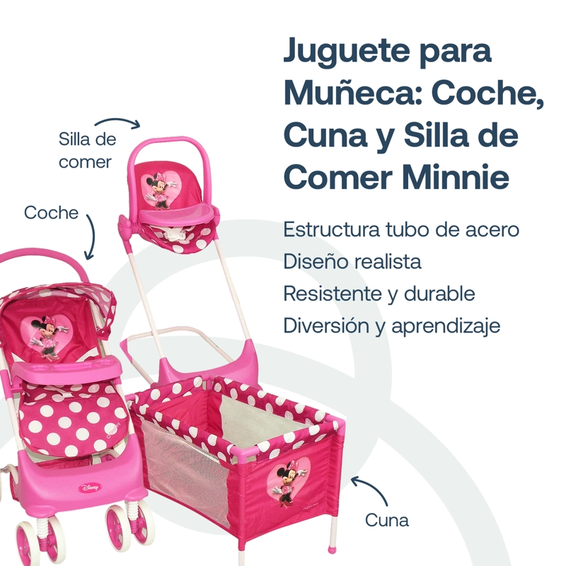JUGUETE DISNEY PARA MUÑECA COCHE CUNA Y SILLA DE COMER MINNIE - 3