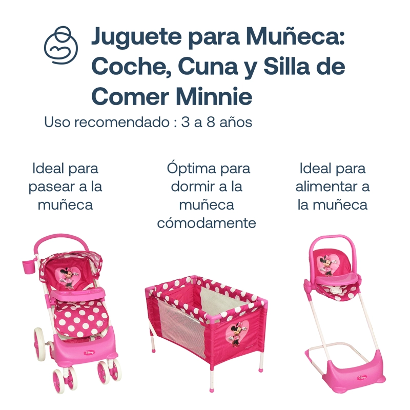 JUGUETE DISNEY PARA MUÑECA COCHE CUNA Y SILLA DE COMER MINNIE - 4