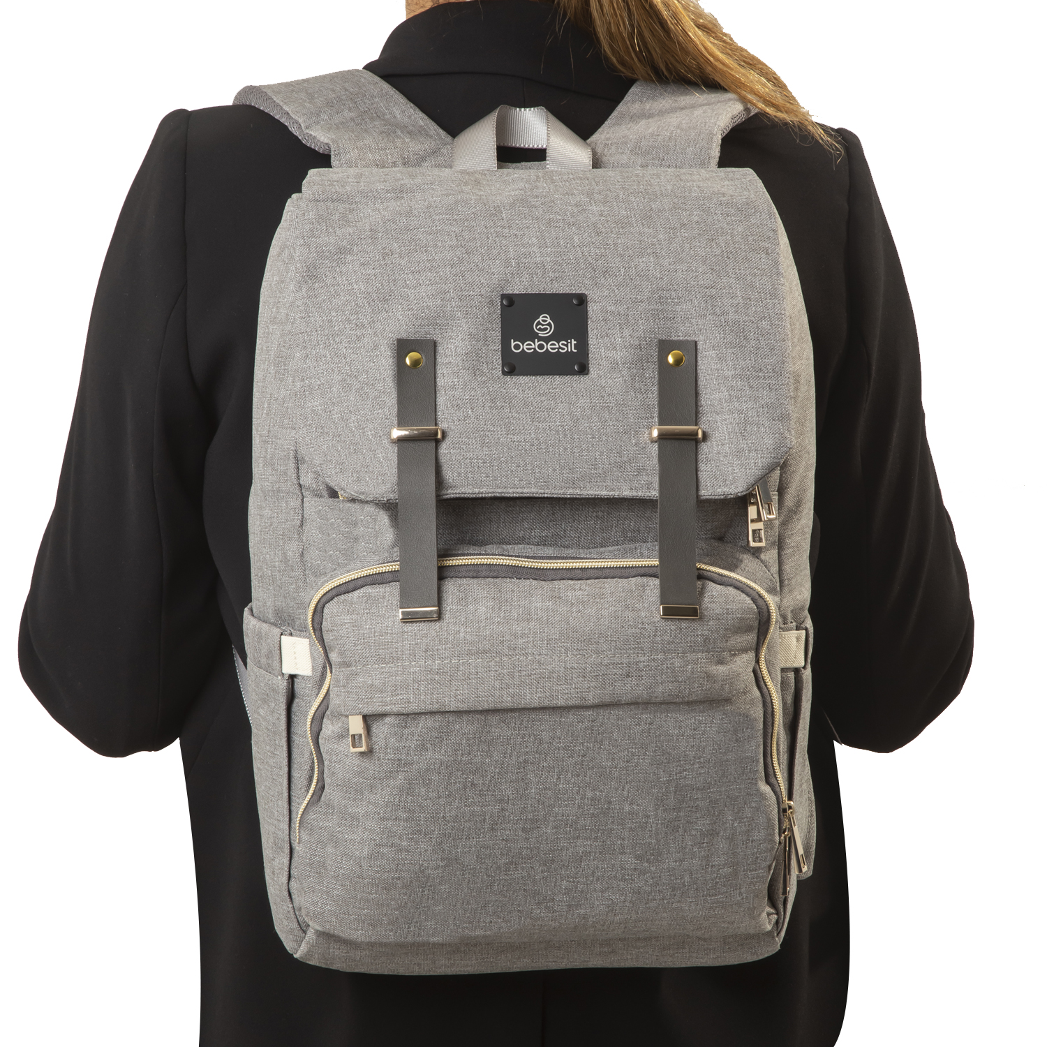 MOCHILA BEBESIT MATERNAL MUDADOR MELANGE GRIS - 4