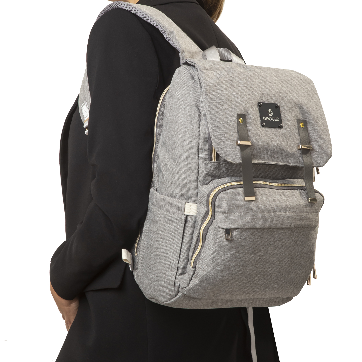 MOCHILA BEBESIT MATERNAL MUDADOR MELANGE GRIS - 5