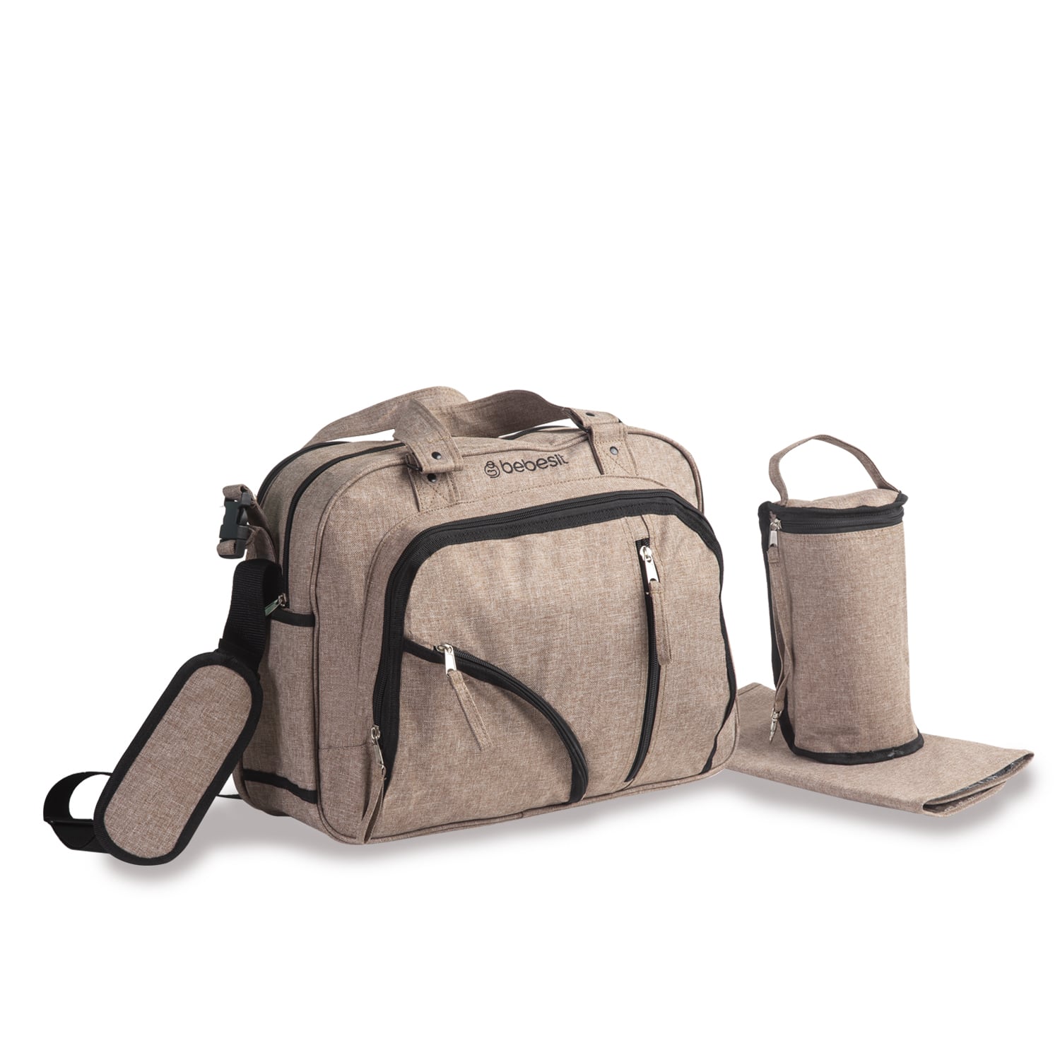 BOLSO BEBESIT MATERNAL MUDADOR PAÑALERA MELANGE BEIGE - 4
