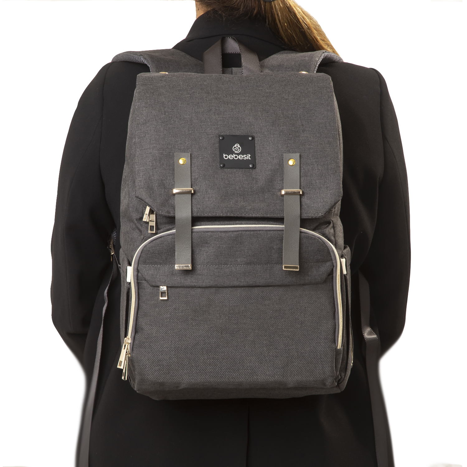 MOCHILA BEBESIT MATERNAL MUDADOR MELANGE NEGRO - 4