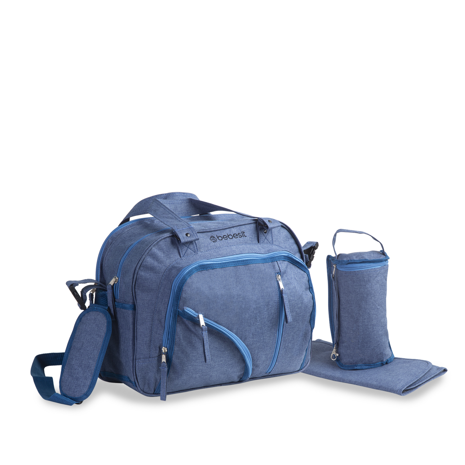 BOLSO BEBESIT MATERNAL MUDADOR PAÑALERA MELANGE AZUL - 5