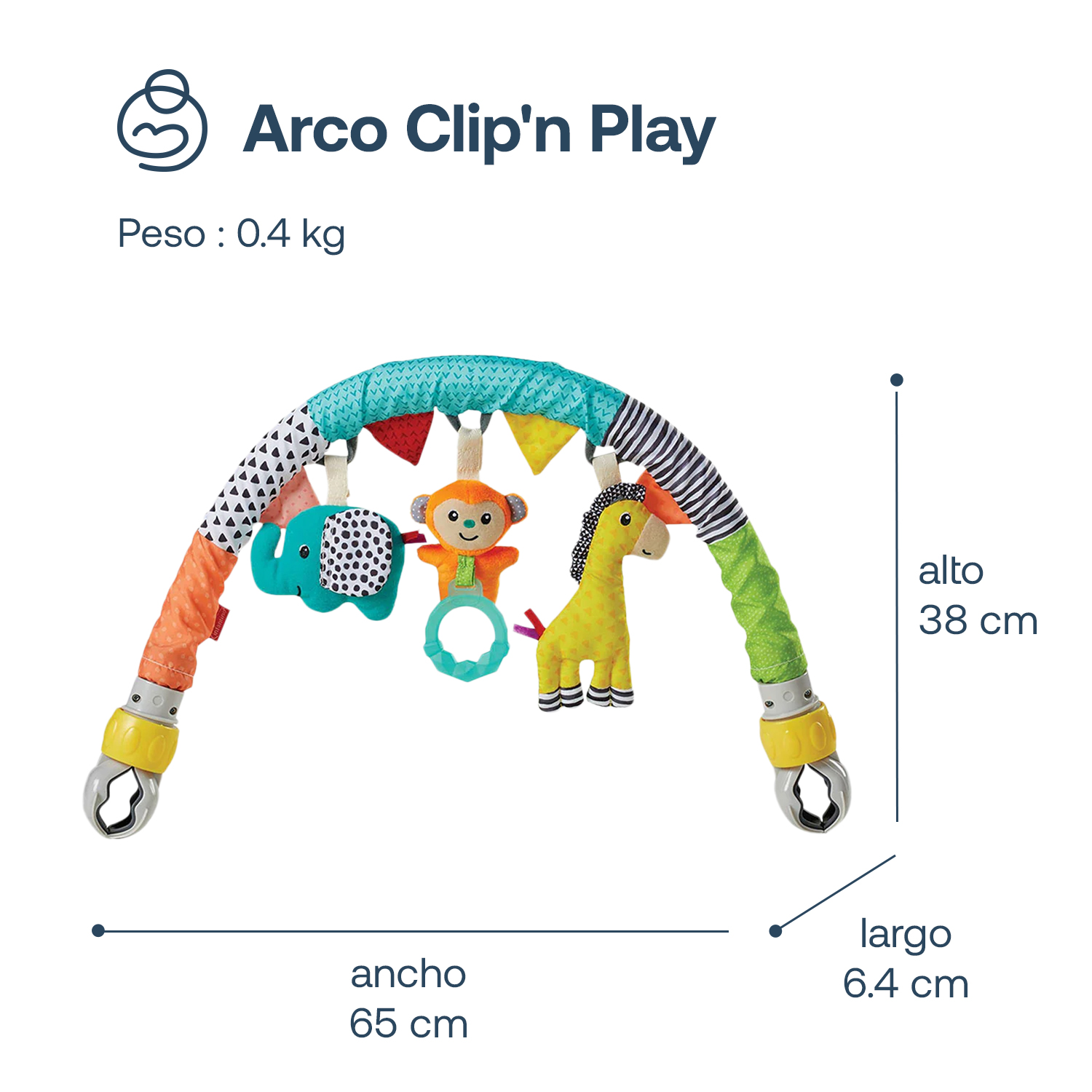 ARCO INFANTINO MÓVIL INTERACTIVO SENSORIAL BEBÉ COCHE MULTICOLOR - 3