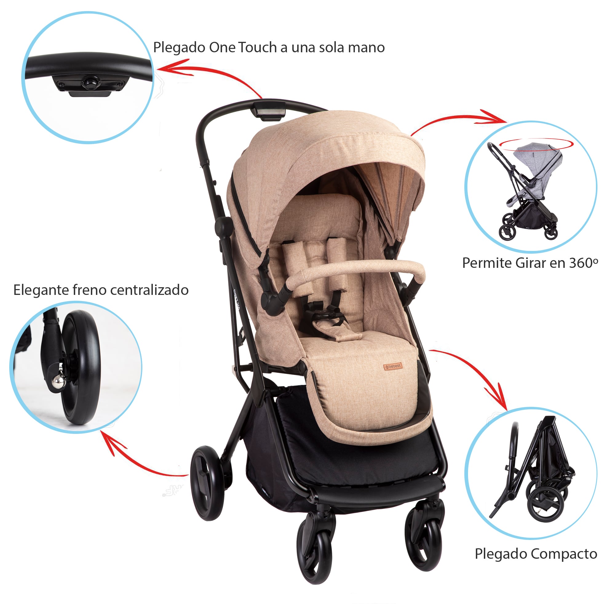 COCHE BEBESIT TRAVEL SYSTEM SWIFT 360 GRADOS 3 EN 1 BEIGE - 6